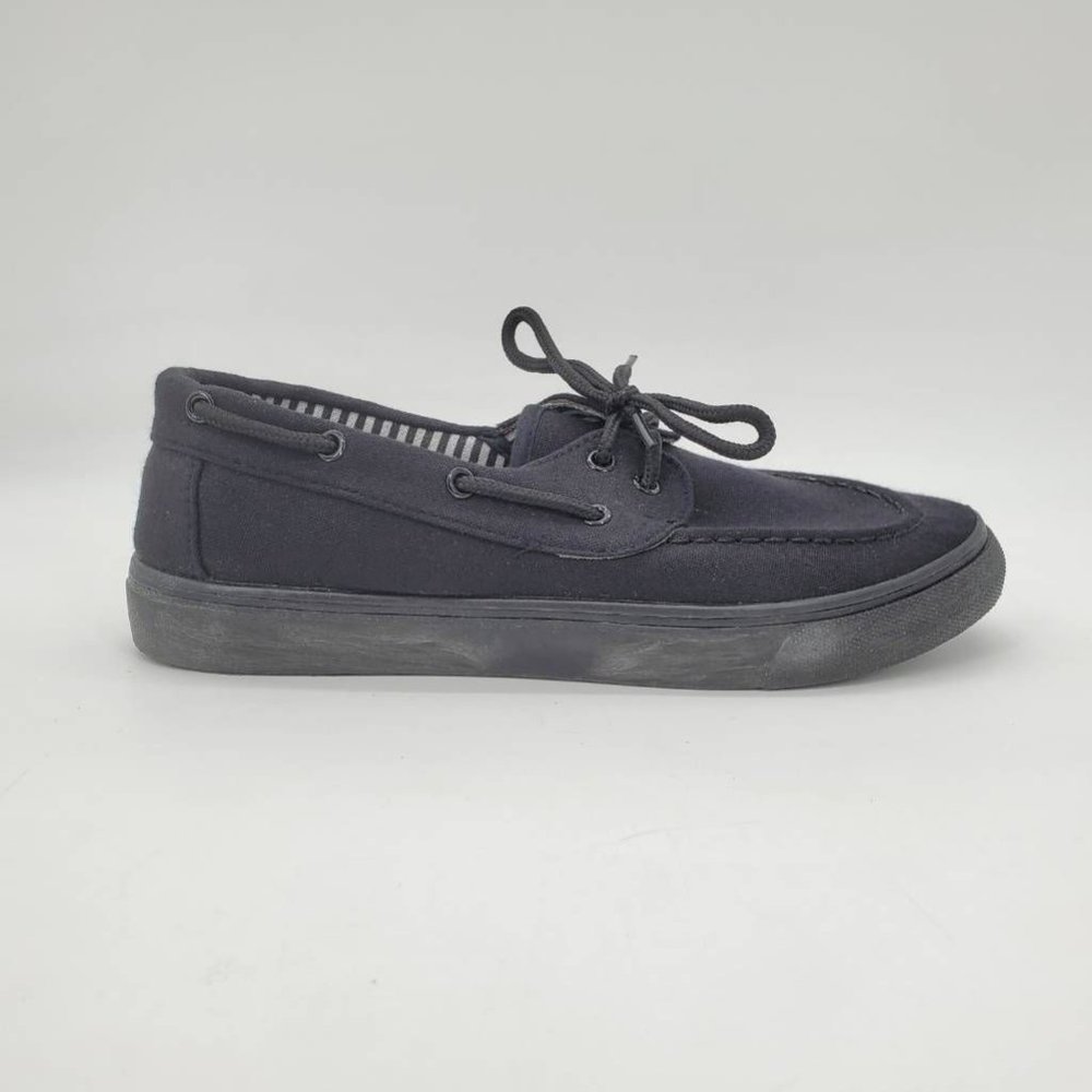 Boat Shoes Womens Black Slip‎ On 2 Eye Lace Up Moc Toe Stitching 9